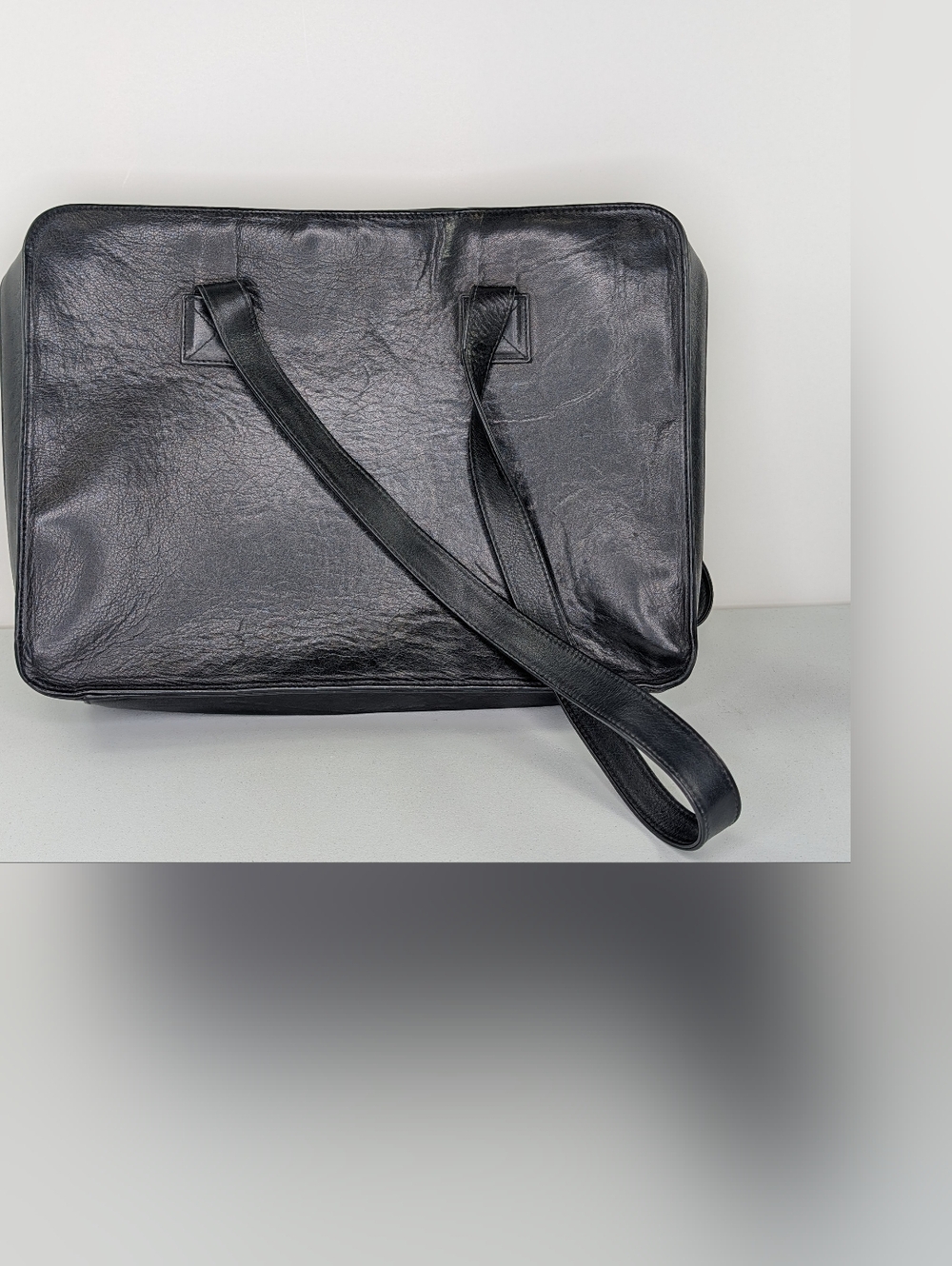 Spinneybeck Leather Briefcase Bag Rectangular Black Hand Straps Zip Around